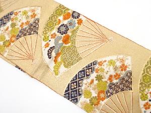 アンティーク　扇面に古典柄・草花模様織り出し袋帯（材料）